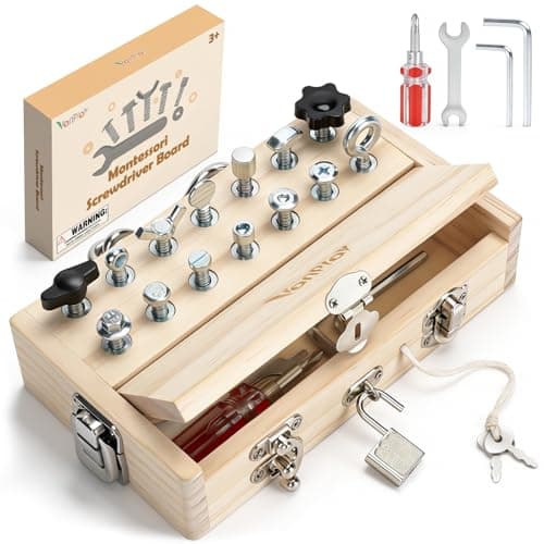 Vanplay Montessori Toys for 3 4 5 Year Olds, Montessori Screwdriver Board Set with Lock and Key - Kids Tool Set for Toddlers Travel, Fine Motor Skills Wooden Toys