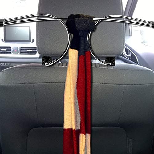 YUEHISY Metal Adjustable Car Coat Hanger, Stainless Steel Clothes Holder for Backseat Headrest Rods, Space Saving Travel Garment Rack, Wrinkle Free Suit Jacket Organizer (Black)