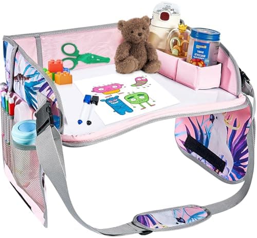 YZNlife Kids Car Table,Upgraded Travel Tray for Kids,Lap Tray for Airplane,Travel Desk Essential Accessories,Carseat Table for Kids Road Trip Activities