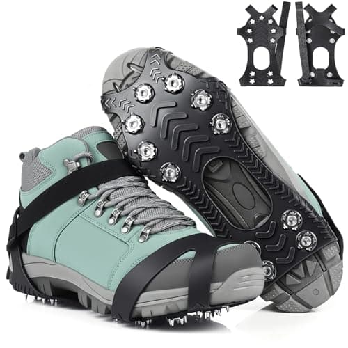 HONYAO Crampons, Ice Cleats for Shoes and Boots, Snow Grips for Men Women, Silicone Stainless Steel Ice Grips for Winter Walking Hiking Outdoor Fishing, Grippers Shoe Spikes Grips Traction, M