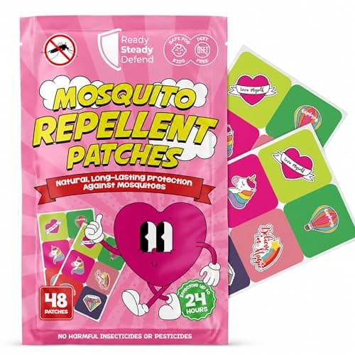 Mosquito Patches - Pack of 48, DEET-Free Mosquito Repellent for Kids, Long-Lasting Protection, Safe Alternative to Spray, Holiday Essentials for Kids, Perfect for Indoor & Outdoor Use - Girls Patches