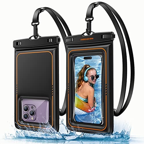 UNBREAKcable Floating Waterproof Phone Pouch 2 Pack - IPX8 Waterproof Phone Case Dry Bag for iPhone 17 Air 16 15 14 13 12 11 Pro Max XR XS SE 2022, Samsung S25 S24 S23 S22 Ultra Up to 7.0 inch- Black