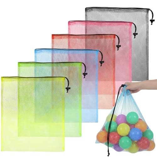 APLZGMG 6 Pcs Mesh Drawstring Bags, 16 x 14 Inch Colorful Nylon Storage Bags, Large Mesh Clothes & Travel Organizer for Beach Toys, Sports & Gym (Multicolor)
