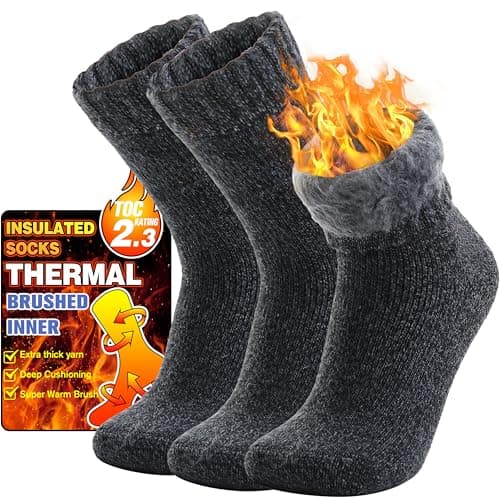 Welwoos Heated Thermal Socks for Women Winter Warm Ski Thick Boot Insulated Gift Socks Stocking Fillers for Women 3 Pairs (Dark Grey,M)