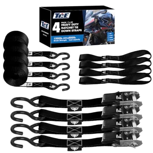 TCE Ratchet Tie Down Straps Set with Coated S Hook 680KG Break Strength