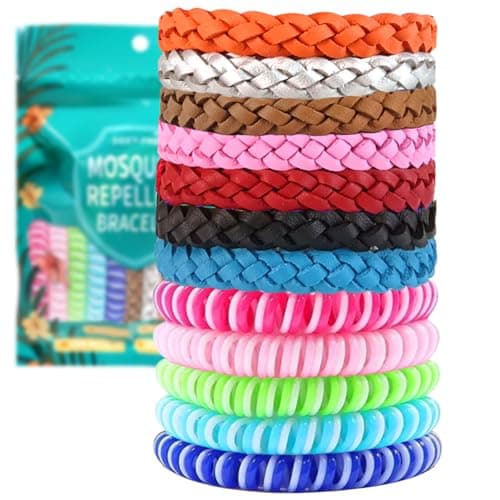 Mosquito Repellent Bracelet, 12 Pack Insect Repellent Bracelet Adjustable Leather Band Deet-Free Natural Insect Repellent Bands Waterproof Travel Essentials Mosquito Bands for All Ages Fashion(A)