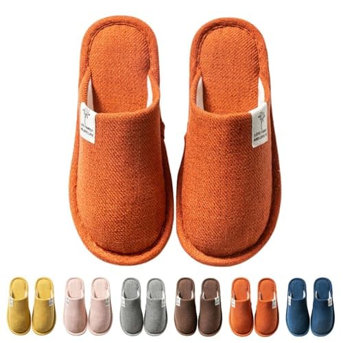Womens Cotton Linen Slippers Closed Toe, Womens Solid Flat Sole Slippers