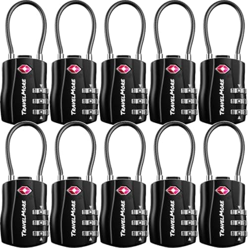 10-Pack TSA Approved Travel Combination Cable Luggage Locks for Suitcases & Backpacks | Luggage Locks | TSA Locks | Black