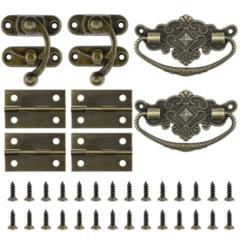 MARRTEUM 1 Set Jewelry Box Hinges Hasp Catch, Retro Engraved Decorative Hardware Kit with Screws for DIY Wooden Case Furniture Cabinet Suitcase Decoration and Repairs (Antique Bronze)
