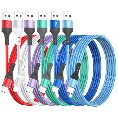 HKYUSHINE 6-Pack USB C Charger Cable 3.1A, Multi-Length USB A to USB C Type C Charging Cable for Samsung Galaxy Note/Google Pixel/LG/OnePlus/Moto G,iPhone15/16/17 and Android devices