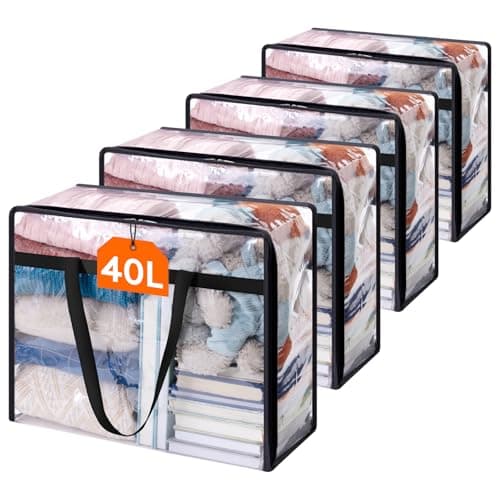 Lifewit 4 Pack Clear Storage Bags, 40L Plastic Clothes Storage Bags