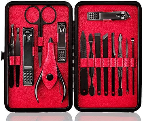 Manicure Set 15pcs Nail Clipper Kit Professional Grooming Kit, Black/Red