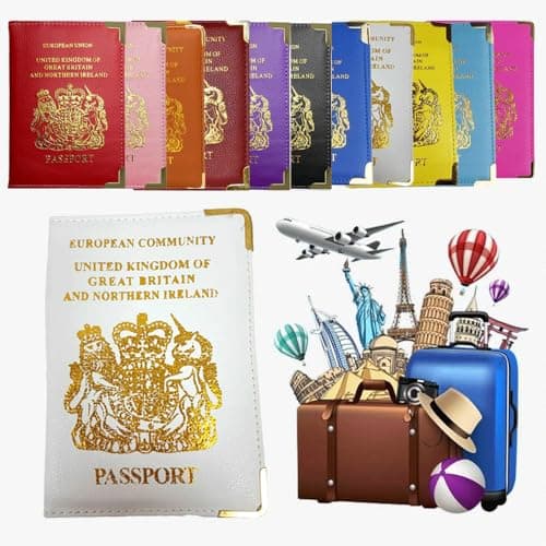 AlezyB - British Passport Holder, Portable Wallet Case Organiser Passport Wallet for Men, Women, PU Leather Cover for Travel, Business Cards, Credit Cards and Boarding Passes (White)