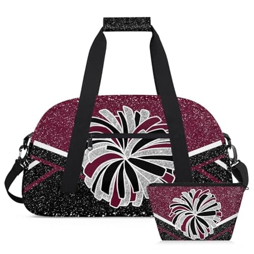 Mardesigns Cheerleading Dance Bag with Makeup Bag, Sport Gym Practice Weekender Carry On Duffel Bag & Cosmetic Bag 2 Pcs Set, Maroon Black