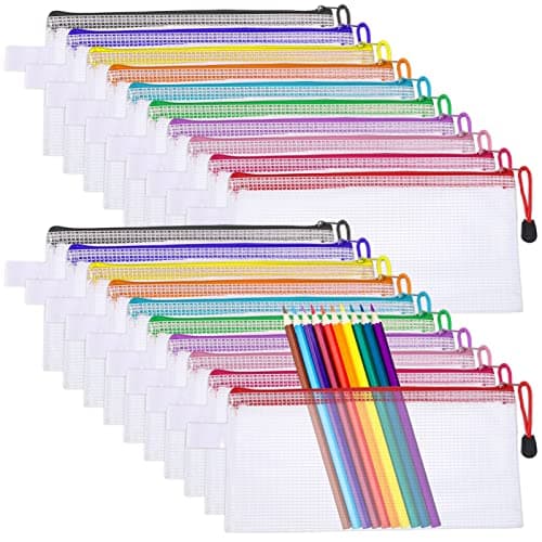 RosewineC 20 Pcs Clear Pencil Case,Plastic Pen Pencil Bag Zipper Mesh Pouch