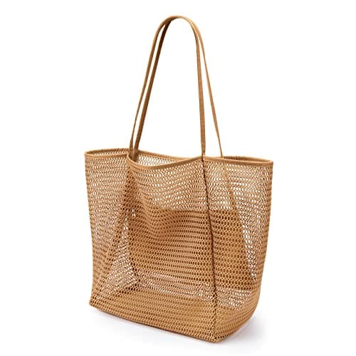 KALIDI Mesh Tote Bag,23L Beach Bag Extra Large Tote Bags for Women with Zip Pocket Shoulder Bag Summer Beach Bags Reusable Shopping Bag for Picnic Holiday Travel Grocery