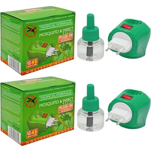 Plug-in Mosquito Repellent Plug-in Insect Killer for Home & Travel Lasts for up to 45 Nights per Refill | Each Pack Includes a Plug and one Bottle for Long Lasting Performance | 2 Pack