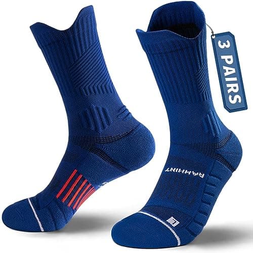 Rahhint Coolmax 3 Pack Compression Running Socks Men Women Anti Blister Socks Walking Socks with TAB Design, Compression Zone, Venting Mesh Network and Arch Support,Blue 8-12