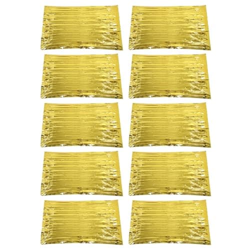 CAGUYLONA Emergency Blanket 130x210cm, Thermal Survival Blanket, Reflective Space Blanket for Camping Hiking Emergency Kit with 10 Pack for Outdoor Travel and Car Safety (Gold)