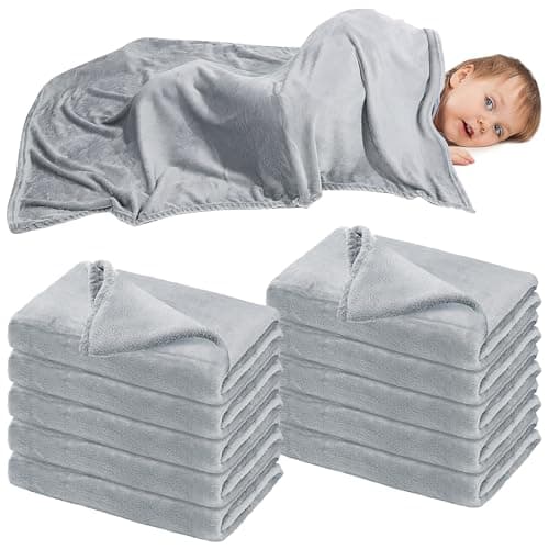 10 Pack Kids Blankets and Toddler Blankets, 100 x 120cm Grey Fleece Set