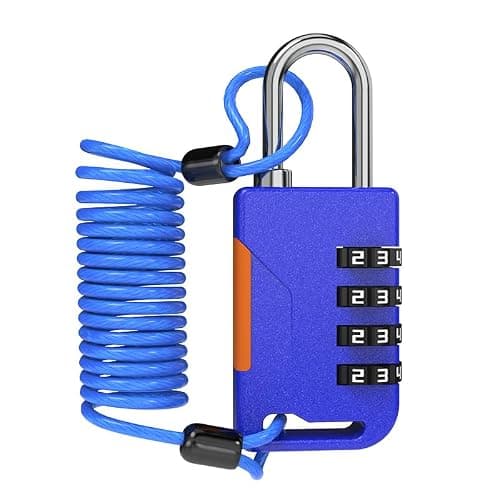 UP Security Ski Lock, Combo Lock with Retractable Cable (36in), Padlock Combination with Cable for Snowboard, Bike, Luggage, Suitcase, Locker, Fridge, Refrigerator, Cabinet, Outdoor Fence (Blue)