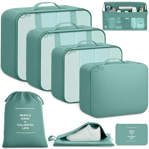 BAGAIL 8-Piece Packing Cubes Set, Travel Organizers with Breathable Mesh & Shoe Bag, Lightweight Nylon Packing Organisers for Luggage Suitcase, 9 Colors - Blue