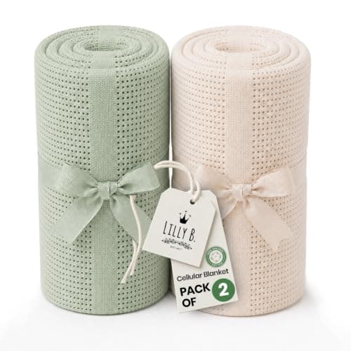 Lilly Belly- Cellular Blankets Baby | 100% Pure Organic Cotton | Baby Blanket - 70 x 90 cm | Warm & Cosy Baby Blankets | Baby Blanket for Newborn | Perfect for Pram/Travel/Moses Baskets (Green/Ivory)