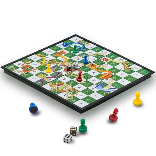 KOKOSUN Snakes and Ladders Board Game Set -32 Centimeters, Magnetic Folding Travel Board Game for Kids