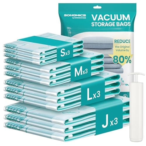 SONGMICS Vacuum Storage Bags With Hand Pump 12 Pack, 3S/3M/3L/3J
