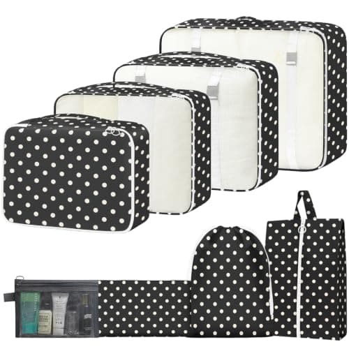 8PCS Packing Cubes for Suitcase, Travel Luggage Organisers for Backpack, Waterproof Storage Bags for Clothes Shoes, Travel Essentials Accessories - White Dots