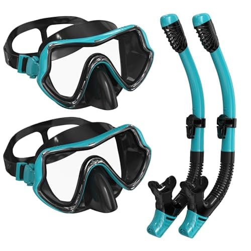 G2RISE SN02 Snorkel Set Adults - Scuba Mask Diving Goggles Dry Snorkeling Gear with Breath Easy Airflow Tech & Anti-fog Design(2PACK)