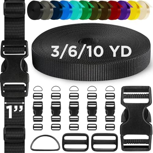 TECEUM 25mm Nylon Strap Kit with Buckles, 5m Black Fabric Tape