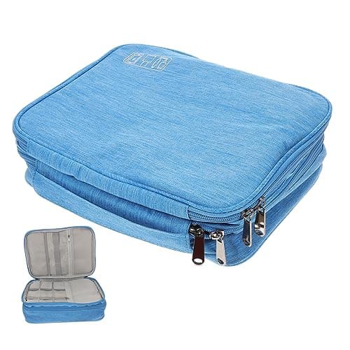 OSOLADY Waterproof Electronic Organizer Bag for Travel Three-Layer Cable Storage Pouch Zipper Sturdy Polyester Accessory Case for Cords Chargers and Adapters Sky-blue