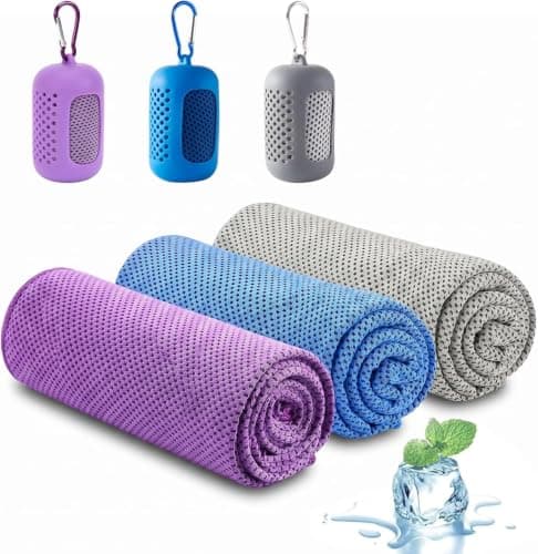 GUYAQ Set of 3 Cooling Towels, 90 * 30CM Cooling Towel, Quick-Drying Cooling Towel, Sports Towel, Microfibre Cooling Towels, Ice Towels for Fitness, Yoga, Hiking, Running, Travel (Purple, Grey, Blue)