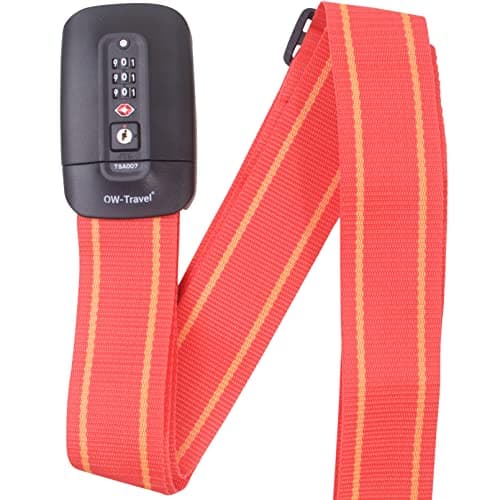 OW-Travel Lockable Luggage Straps for Suitcases with TSA Lock, Red/Yellow
