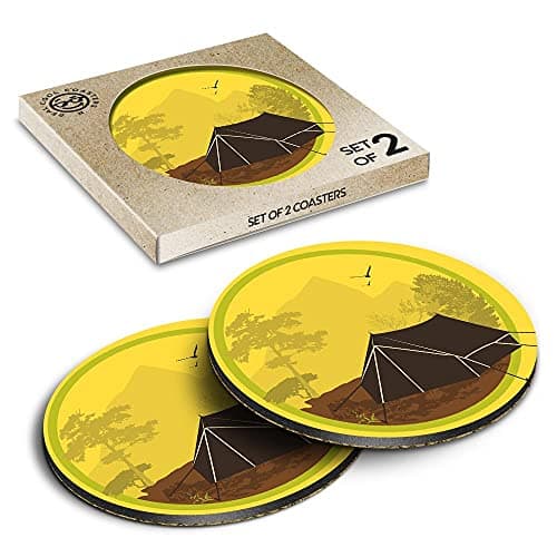 2 x Eco Boxed Cork Coasters - Camping Tent Forest Drink Cup Mug Glass Table Mat #7136