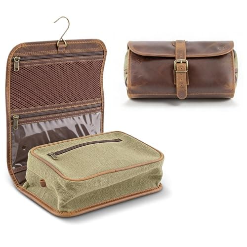 Moonster Leather Hanging Toiletry Bag for Men & Women - Travel Dopp Kit with Hanging Hook - Ideal for Gym, and Home - Toiletry Bag Men - Travel Kit for Men