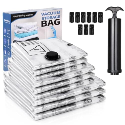 Bighan Vacuum Storage Bags 9 Pack(3 Large + 3 Medium + 3 Small) Reusable Space Saver Bags Vacuum Compression Zipper Storage Bags with Airtight Valve and Hand Pump