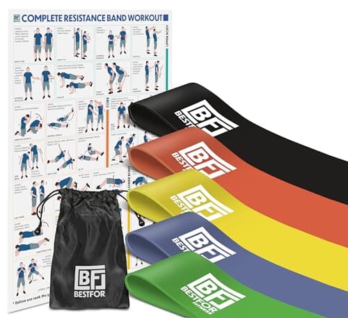 Bestfor Resistance Bands Set of 5, for Both Men and Women, 5 Resistance Levels for Exercises, Training, Fitness, Strength, Workouts, Rehabilitation, Use Anywhere Home, Gym, On the Move,Carry Bag
