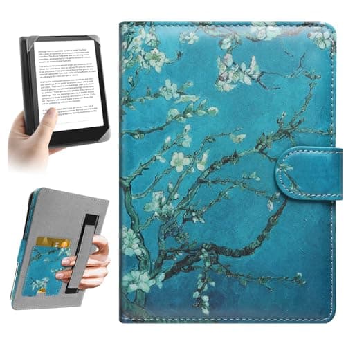 HoYiXi Universal Case for 6-6.8 inch E-Book Reader Compatible with 6.8" Kindle Paperwhite/6" All-new Kindle 2022&2019/Kobo Clara HD/Kobo Clara 2E,6" EReader Protective cover Built-in pocket,flower