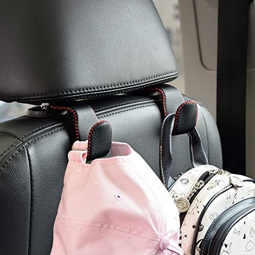 Car Hooks Universal Car Vehicle Back Seat Headrest Hanger Holder Hook Microfiber Leather & Stainless Steel for Bag Purse Cloth Drink Grocery (Black red)…