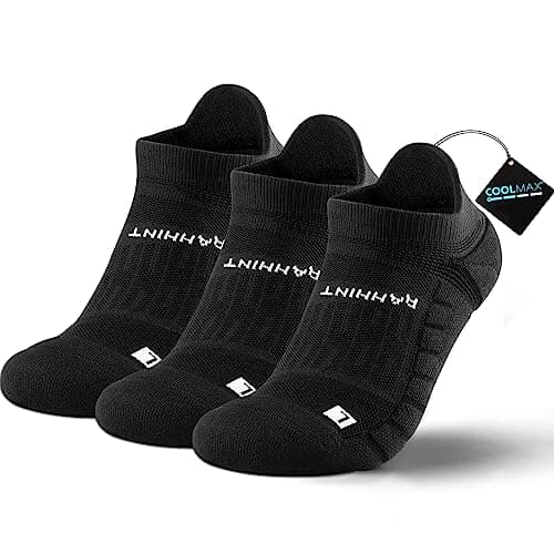 Rahhint Pro Coolmax Anti-Blister Cushioned Running Socks Ankle Compression for Women and Men, Lightweight Summer Marathon Walking Training (3 Pairs)