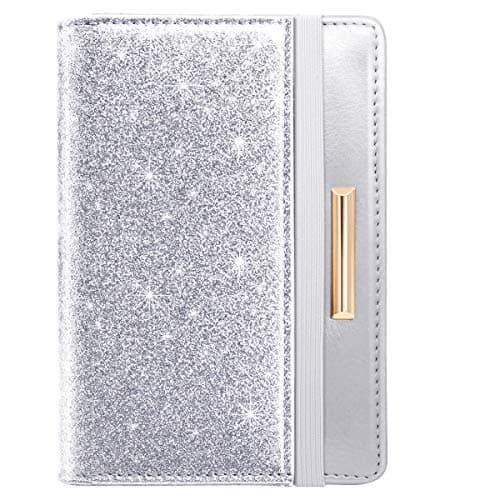 Passport Holder Cover Travel RFID Blocking Passport Cover Rose Gold Cute Flowers Passport Wallet with Elastic Band for Women, Silver, Casual