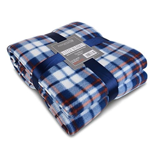 Soft Warm 150x200cm Double Tartan Check Sofa Throw Bed Fleece Travel Blanket (BLUE)
