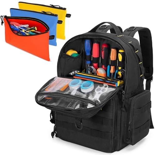 Rexmica Tactical Tool Bag Backpack for Men with 3 Tool Pouches, Black