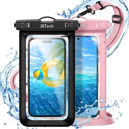 JETech IPX8 Waterproof Phone Pouch, Dry Bag, Black+Pink, 2-Pack