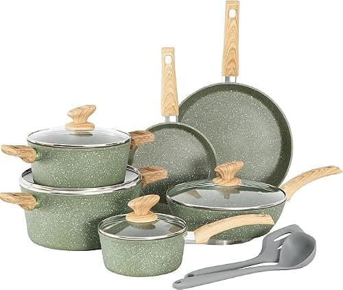 Kitchen Academy 12 Pieces Nonstick Pots and Pans Set, Cookware Set Green