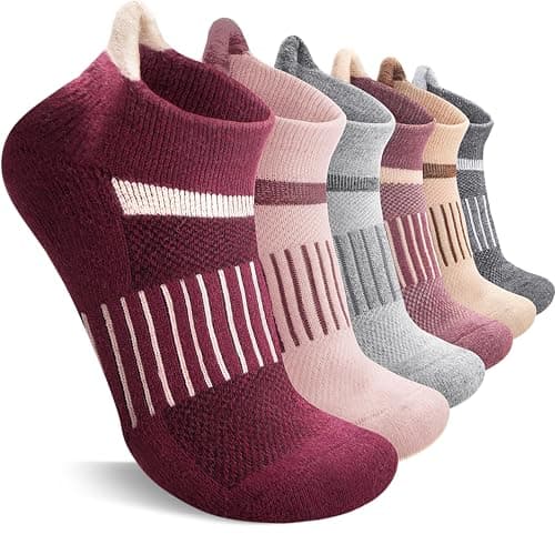 MOSEY KOSY 6 Pairs Merino Wool Women Men Unisex Ankle Running Walking Hiking Work Thermal Winter Warm Socks Compression Support Breathable Thick Cushion Socks(Mixed Burgundy,7-11)