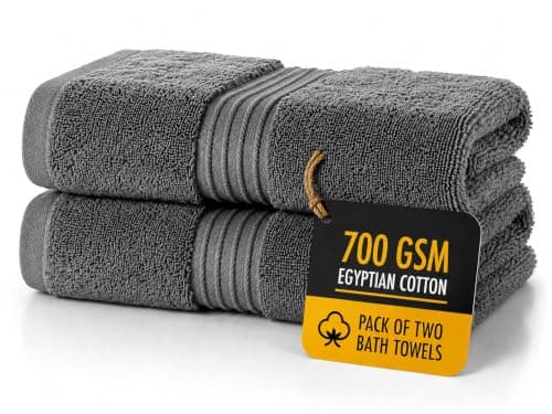 ALSAP Charcoal Bath Towels Set Of 2 (130x70cm) – 700 GSM Super Absorbent Egyptian Cotton Bath Sheets – Hotel Quality Quick Dry Bathroom Towels for Home, Spa, Gym, Beach & Swimming Pool
