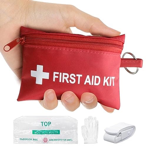 Yzpacc Mini First Aid Kit - CPR Keychain CPR Face Shield with Breathing Barrier & Elastic Belt & One Pair of Disposable Gloves for Travel Home Camping - Emergency Supplies